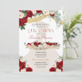 Lovely Elegant Charro Red White Gold Quinceanera Kaart (Staand voorkant)