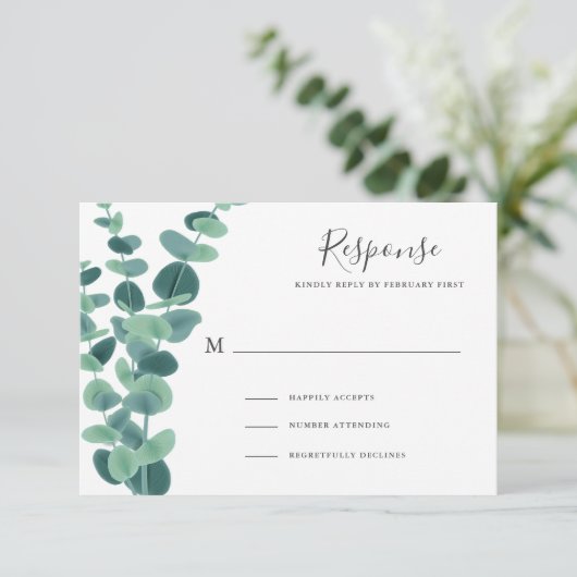 Lovely Eucalyptus Wedding RSVP-Kaarten RSVP Kaartje (Staand voorkant)