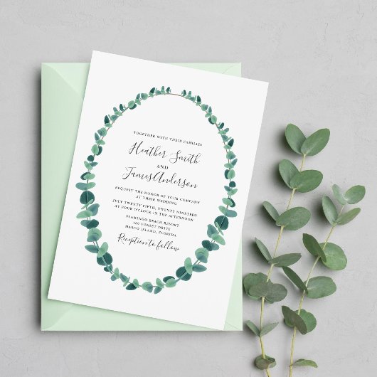 Lovely Eucalyptus Wreath Wedding Kaart