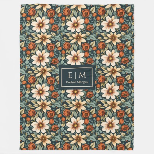 Lovely Fall Flowers Sage Olive Copper Rust Blanket Fleece Deken (Voorkant)