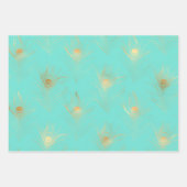 Lovely Feathers Blue Turquoise en Golden Inpakpapier Vel (Voorkant 2)