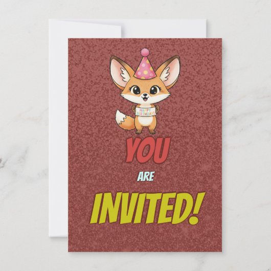 Lovely Fennec Fox 4th Birthday Invitation Kaart (Achterkant)