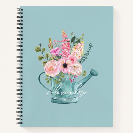 Lovely floral gift script monogrammed Blue Notitieboek (Voorkant)