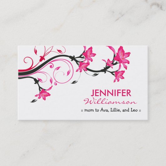 Lovely Floral mammie Calling Card : Wit / roze Contactkaartje (Voorkant)