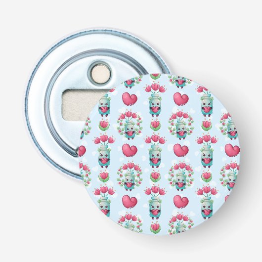 Lovely Floral Mason Jar Hearts Pattern Button Flesopener (Voorkant)