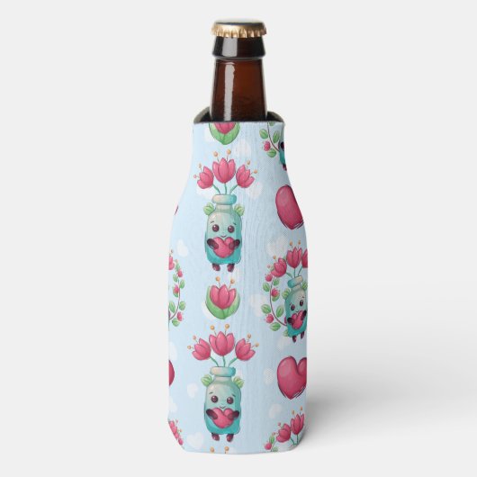 Lovely Floral Mason Jar Hearts Pattern Flesjeskoeler (Fles Voorkant)