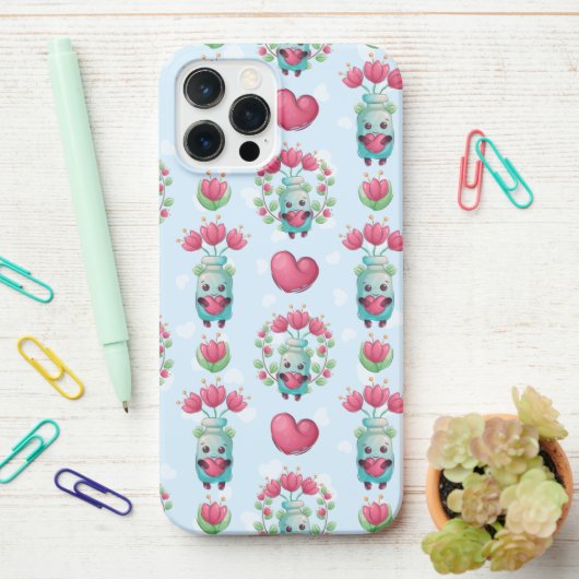 Lovely Floral Mason Jar Hearts Pattern iPhone Hoesje (Op bureau)