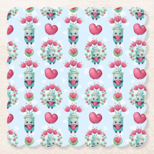 Lovely Floral Mason Jar Hearts Pattern Kartonnen Onderzetters (Voorkant)