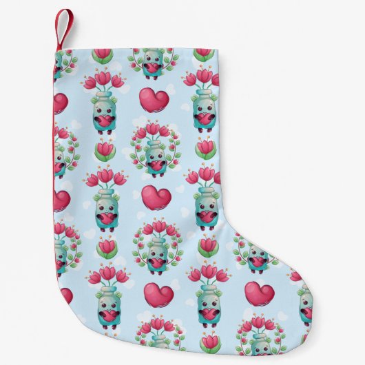 Lovely Floral Mason Jar Hearts Pattern Kleine Kerstsok (Voorkant)