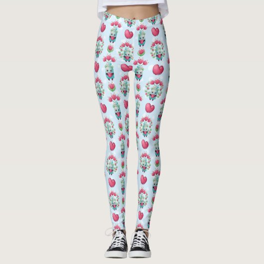 Lovely Floral Mason Jar Hearts Pattern Leggings (Voorkant)
