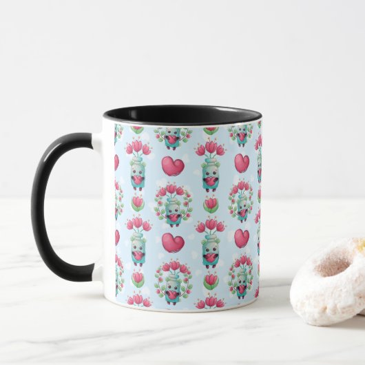 Lovely Floral Mason Jar Hearts Pattern Mok (Met donut)