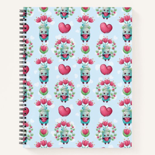 Lovely Floral Mason Jar Hearts Pattern Notitieboek (Voorkant)