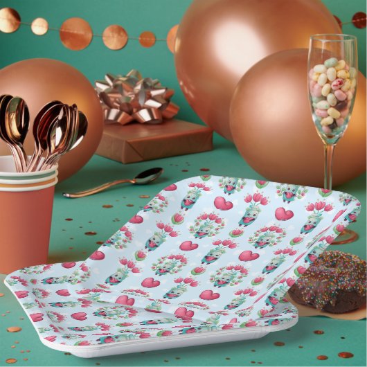 Lovely Floral Mason Jar Hearts Pattern Papieren Bordje (Multi)