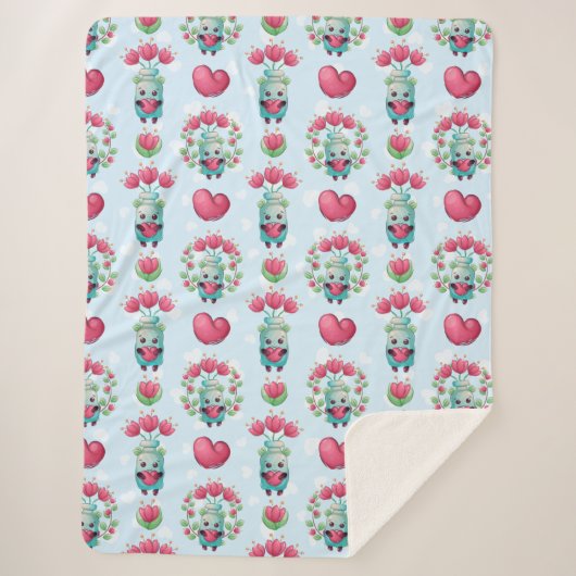 Lovely Floral Mason Jar Hearts Pattern Sherpa Deken (Voorkant)