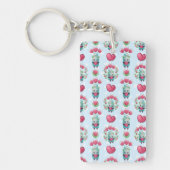 Lovely Floral Mason Jar Hearts Pattern Sleutelhanger (Voorkant)