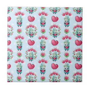 Lovely Floral Mason Jar Hearts Pattern Tegeltje