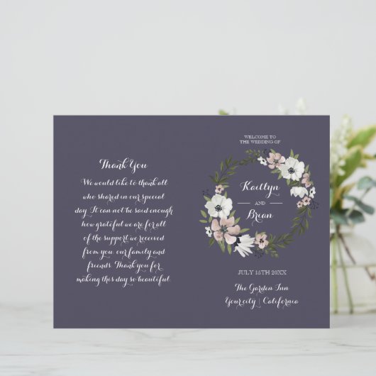 Lovely Floral - trouwprogramma - paars (Staand voorkant)