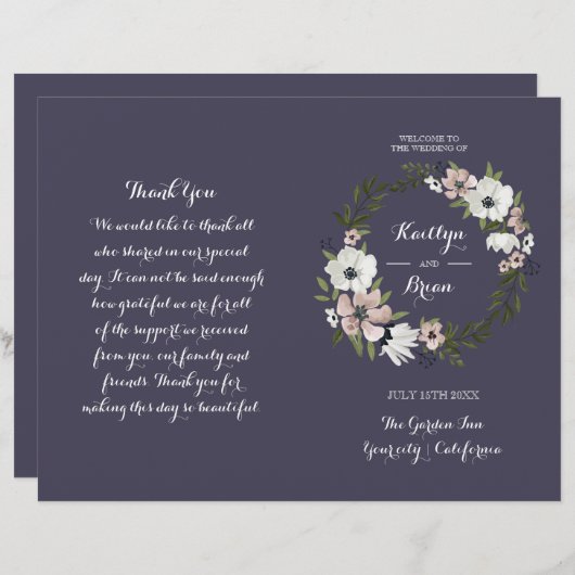 Lovely Floral - trouwprogramma - paars (Voorkant / Achterkant)
