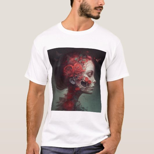 Lovely Floral Women Skull T-shirt (Voorkant)