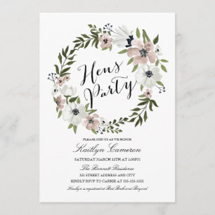 Lovely Floral Wreath - Hens Party Invitation Kaart