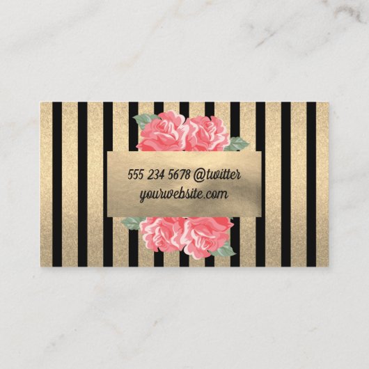 Lovely Flowers Chic Vertical Striped (Golden) Visitekaartje (Achterkant)