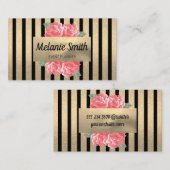 Lovely Flowers Chic Vertical Striped (Golden) Visitekaartje (Voorkant / Achterkant)