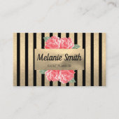 Lovely Flowers Chic Vertical Striped (Golden) Visitekaartje (Voorkant)