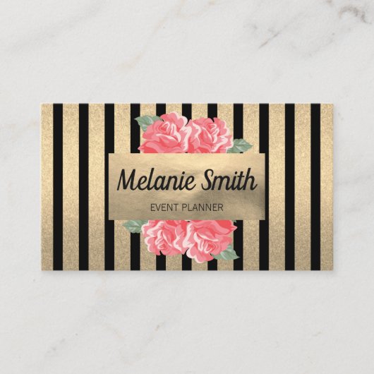 Lovely Flowers Chic Vertical Striped (Golden) Visitekaartje (Voorkant)