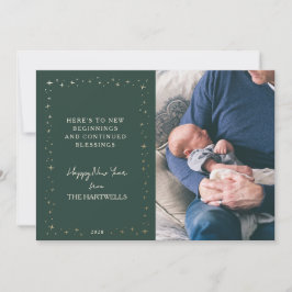Lovely Forest Green Starry New Year Photo Feestdagenkaart