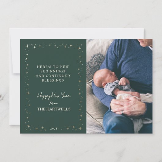 Lovely Forest Green Starry New Year Photo Feestdagenkaart (Voorkant)