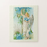 Lovely Forget Me Not Angel Legpuzzel<br><div class="desc">vintage painting with a beautiful christian angel in a white dress.</div>