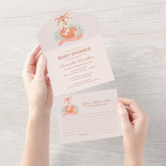Lovely Fox Baby shower Invitation & Advice Kaart (Afscheurbaar)