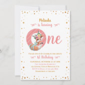 Lovely Fox Illustration Girl 1e verjaardag Kaart (Voorkant)