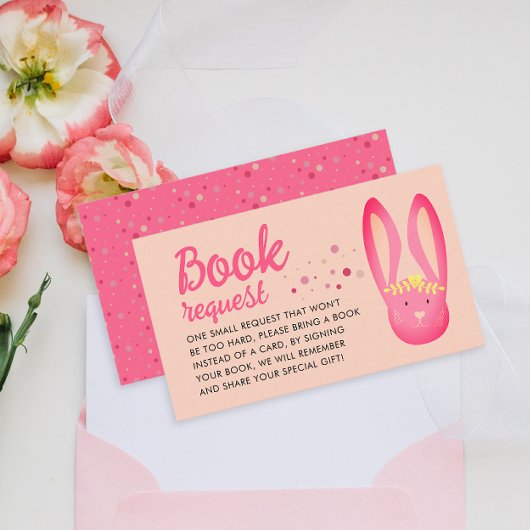 Lovely Fun Pink Bunny Book Request 1st Bday Party Informatiekaartje