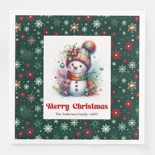 Lovely funny snowman with snowflakes kids napkins servet (Voorkant)