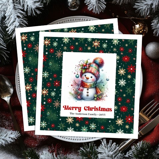 Lovely funny snowman with snowflakes kids napkins servet