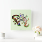 Lovely Gecko Vierkante Klok (Huis)