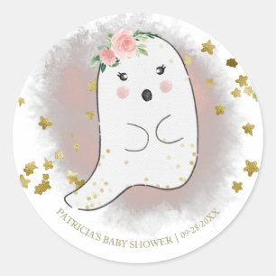 Lovely Ghost Halloween Girl Baby shower Ronde Sticker