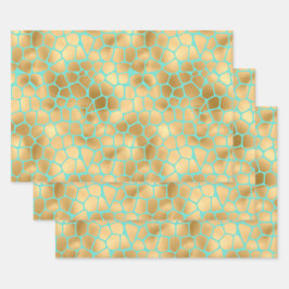 Lovely Giraffe Spots Golden en Blauwgroen Inpakpapier Vel