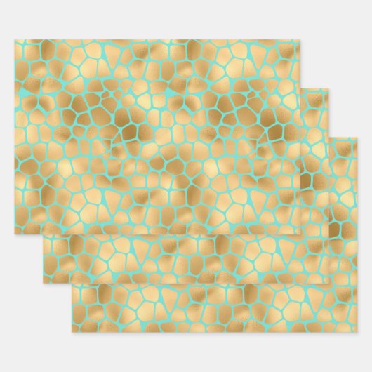Lovely Giraffe Spots Golden en Blauwgroen Inpakpapier Vel (Set)