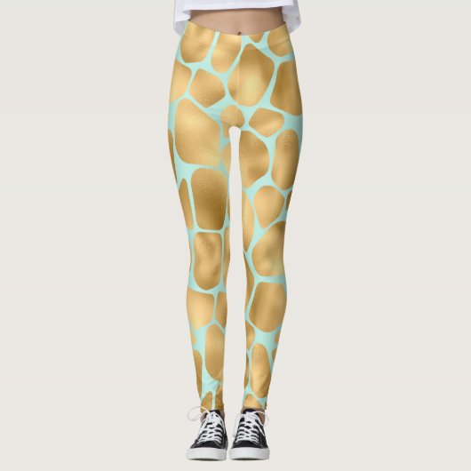Lovely Giraffe Spots Mint en Gold Leggings (Voorkant)