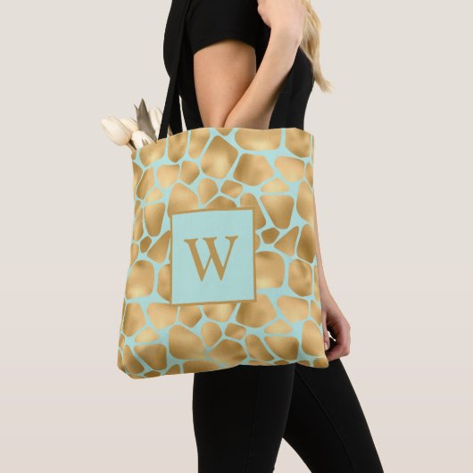 Lovely Giraffe Spots Mint en Golden Tote Bag (Dichtbij)
