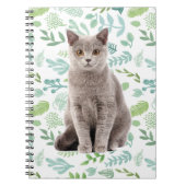 Lovely Gray Cat with Flowers and Leaves Pattern Notitieboek (Voorkant)