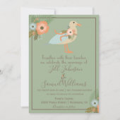 Lovely Green Elegant Bird Wedding Kaart (Voorkant)