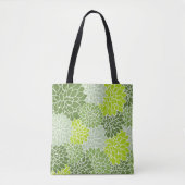 Lovely Green en Grey Dahlia Floral Tote Bag (Voorkant)
