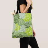 Lovely Green en Grey Dahlia Floral Tote Bag (Dichtbij)