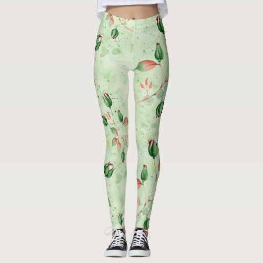 Lovely Green Floral Leggings (Voorkant)
