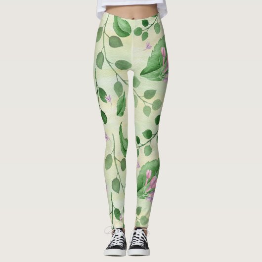 Lovely Green Floral Leggings (Voorkant)