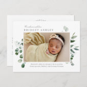 Lovely Greenery Baby Birth Announcement Briefkaart (Voorkant / Achterkant)