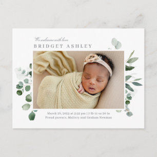 Lovely Greenery Baby Birth Announcement Briefkaart